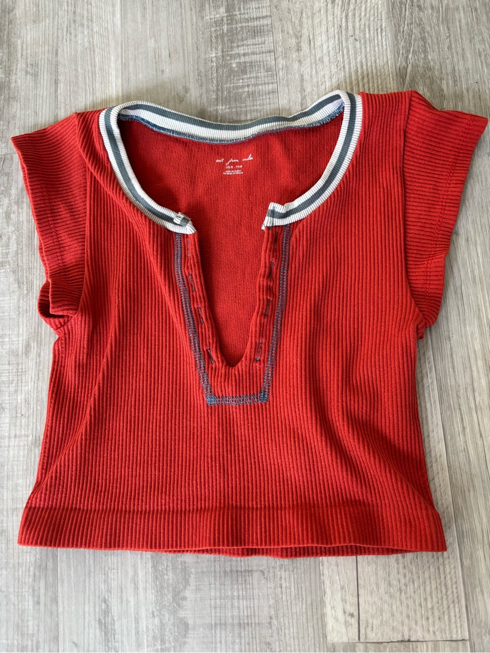 Urban Outfitters Red Ribbed Crop Top with Contrast Trim
